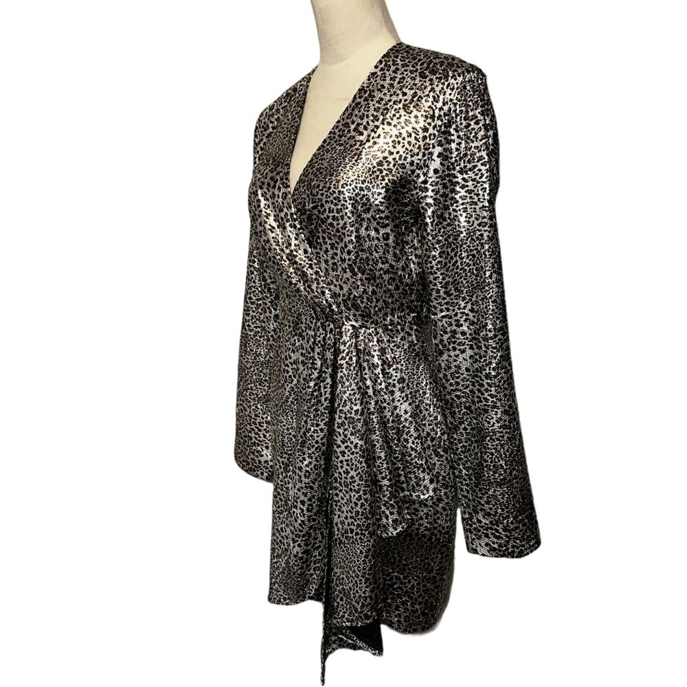 Nwt Ronny Kobo Jerry Leopard Print Cocktail Mini Dress Metallic Silver M - Picture 12 of 17